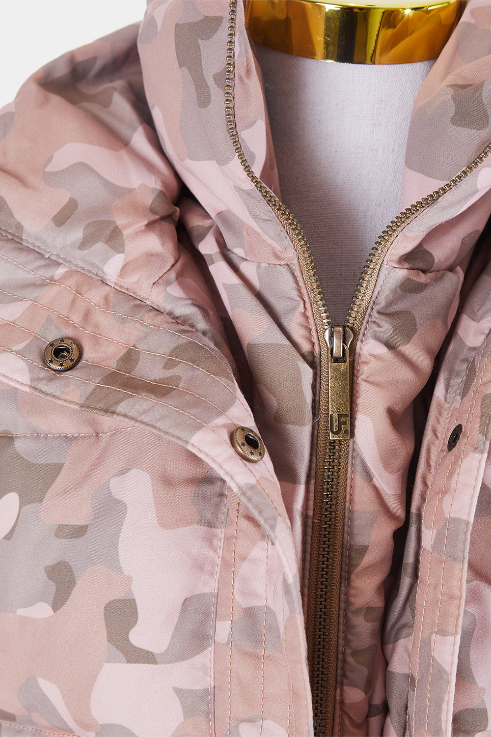 Unreal Fur Pink and Brown Camouflage Puffa Jacket