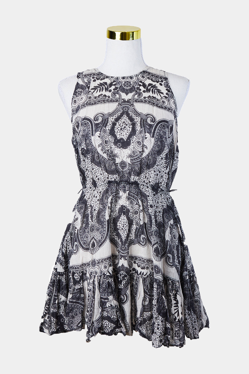 ZIMMERMANN Black and White Racer Back Frill Mini Dress