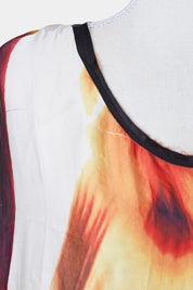 MORRISON White, Burgundy, Orange Silk Sleeveless Shift Dress