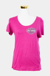 Harley Davidson Fuschia Logo Print T Shirt