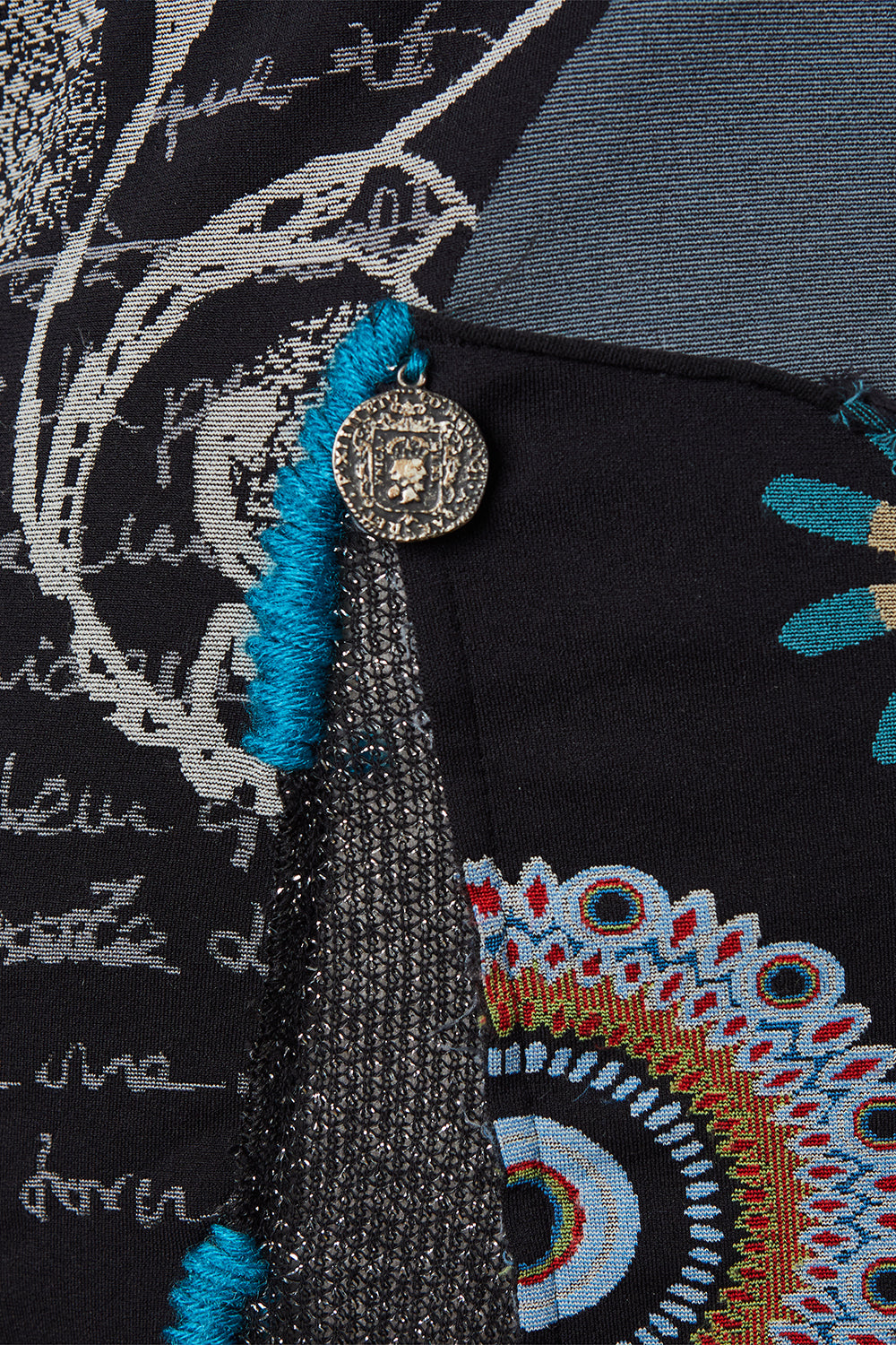 DESIGUAL Black, Red, Grey Knit Patchwork Mini Dress