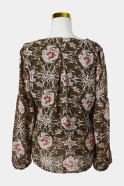 Jacqui E Khaki Print Long Sleeve Loose Top