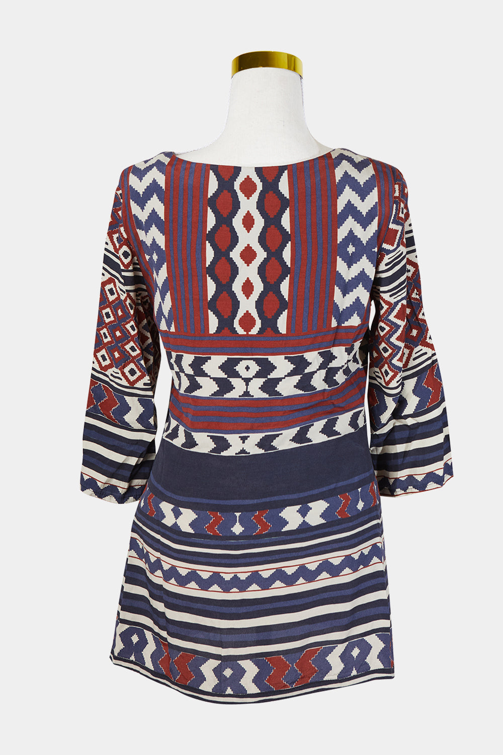 DESIGUAL Burgundy, Navy, Beige Celtic Pattern Shirt Dress