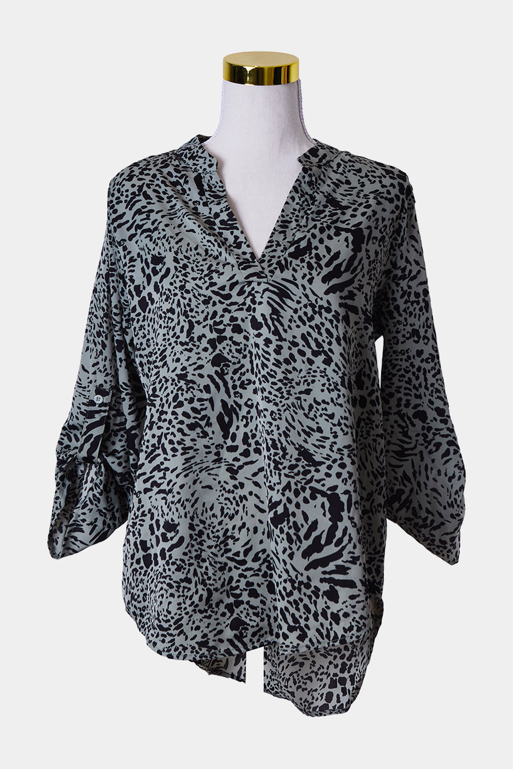 Caroline Morgan Green Cheetah Print Long Sleeve Blouse