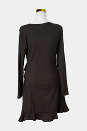 Forever New Dark Olive Long Sleeve Gathered Frill Dress