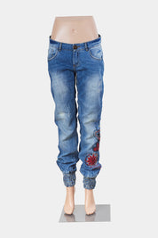 DESIGUAL Blue Denim Embroidered Low Rise Jeans