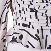 C\meo Collective LIght Pink and Black Print Pleated Peplum Blouse