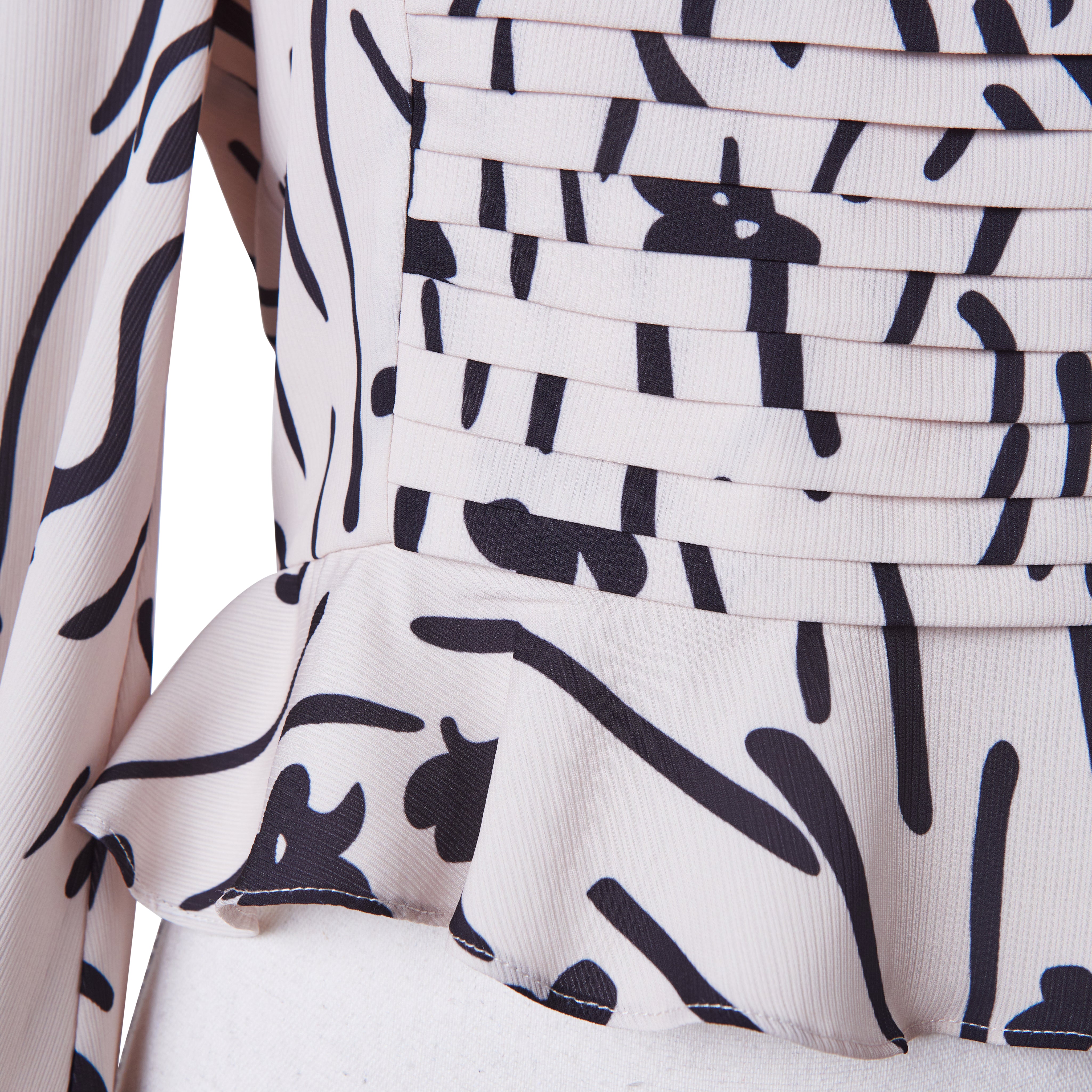 C\meo Collective LIght Pink and Black Print Pleated Peplum Blouse