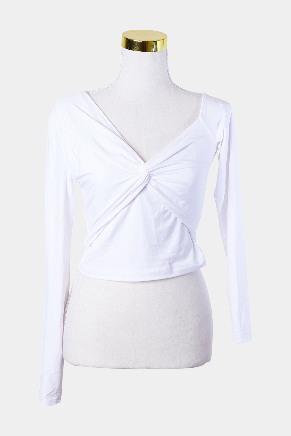 KOOKAI White Knot Front Long Sleeve Crop Top