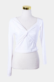 KOOKAI White Knot Front Long Sleeve Crop Top