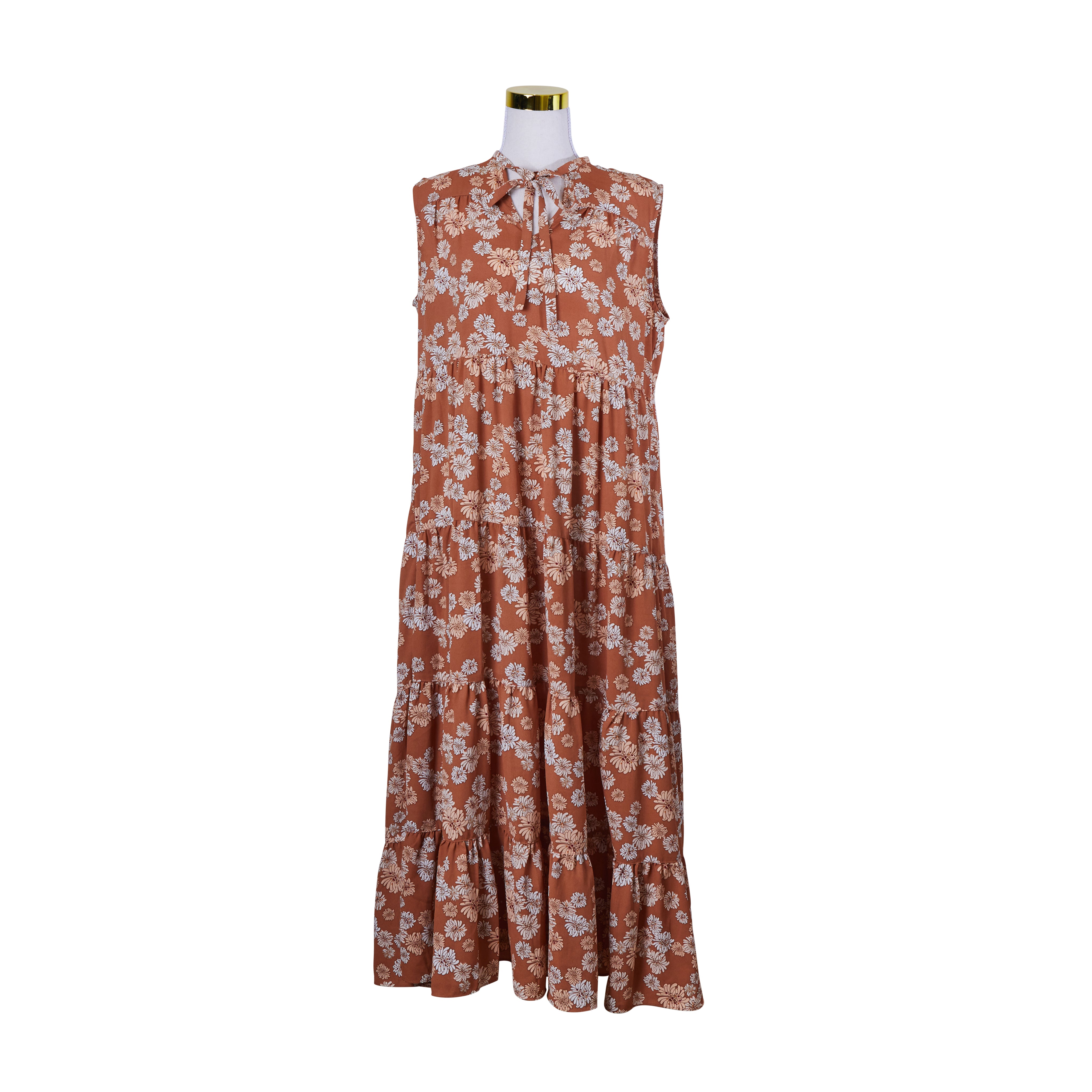 Paul And Joe Rust Floral long Tiered Sleeveless Dress