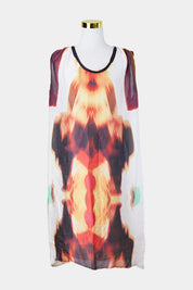 MORRISON White, Burgundy, Orange Silk Sleeveless Shift Dress