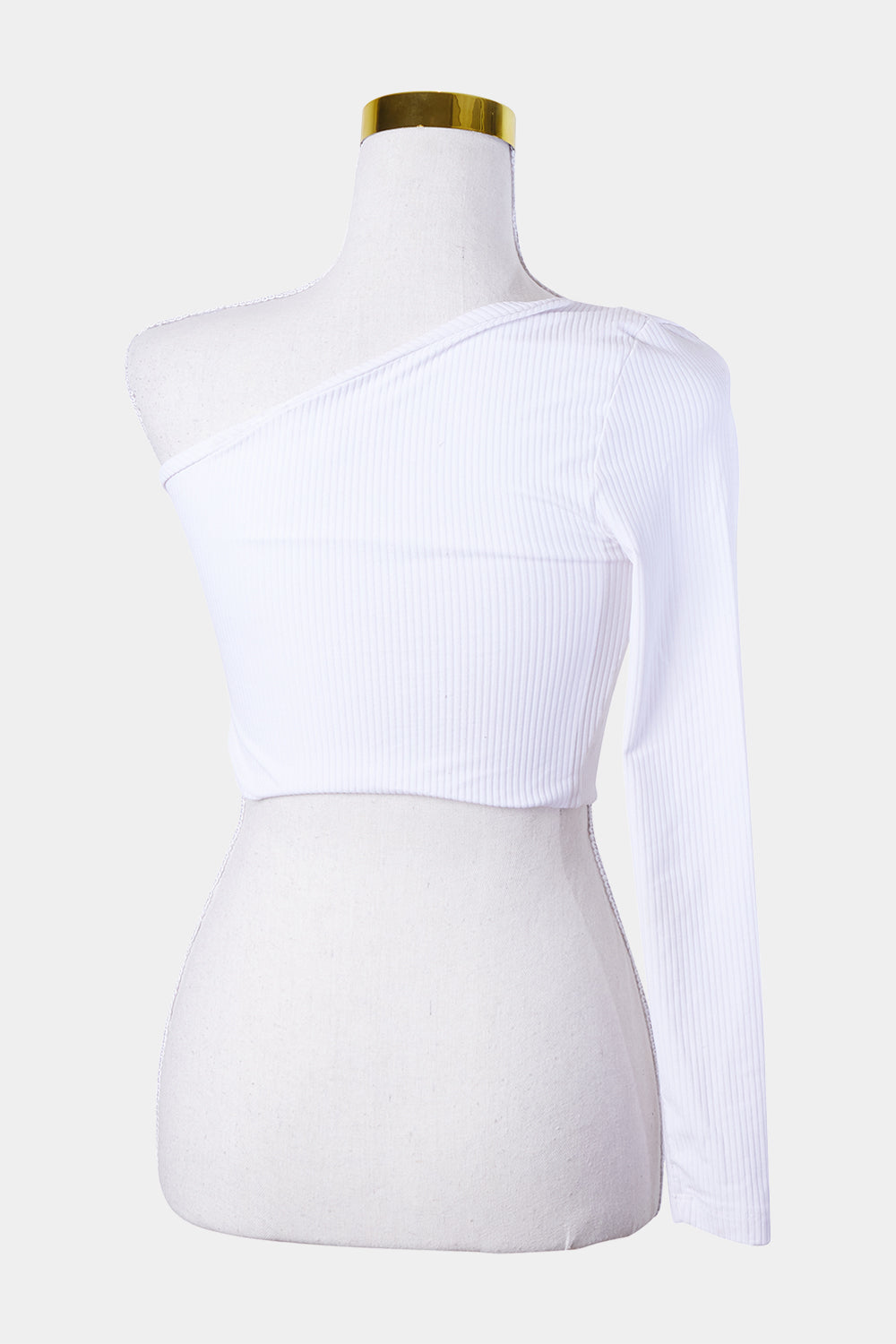 KOOKAI White Ribbed Stretch One Shoulder Top