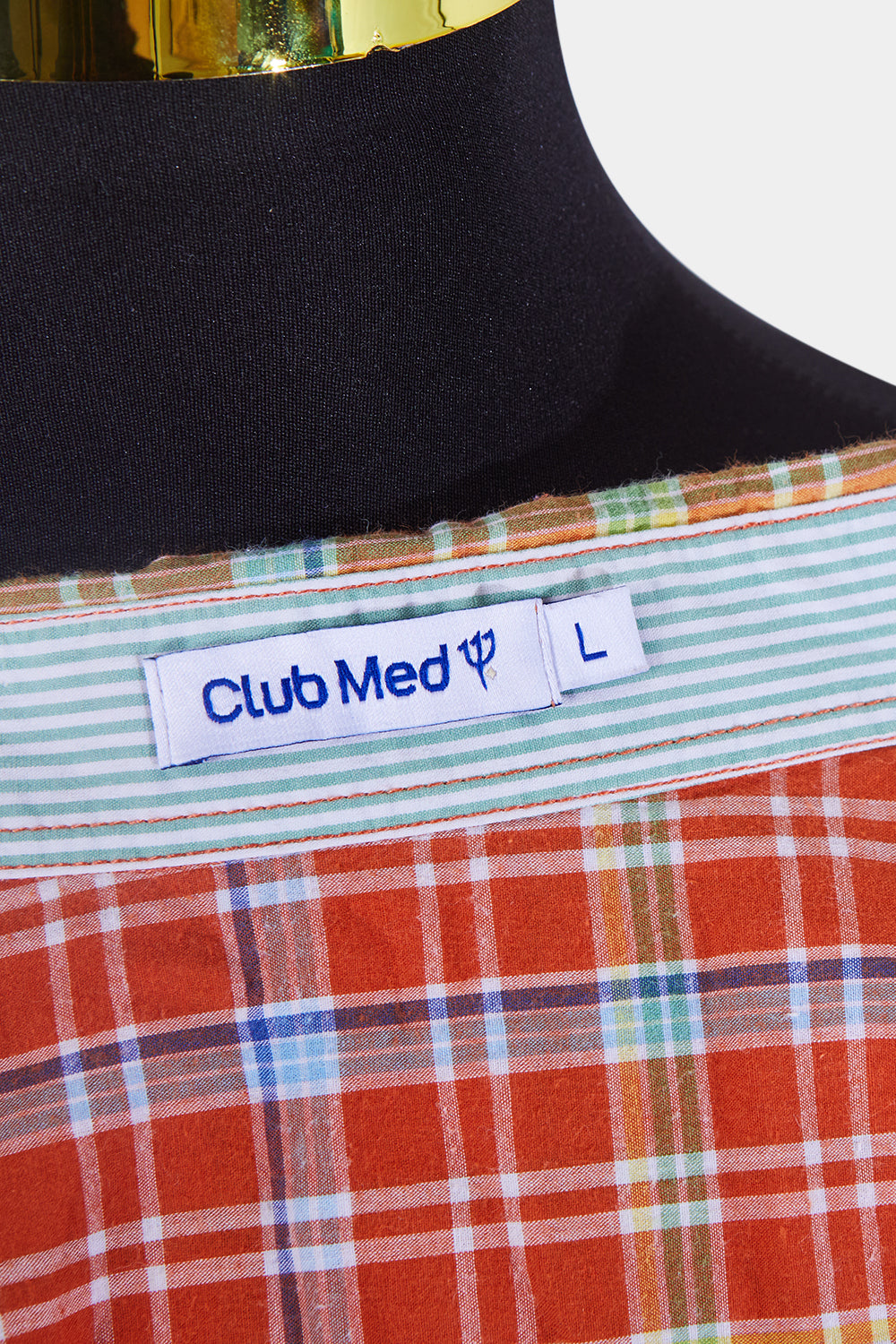 Club Med Orange Plaid Short Sleeve Button Down Shirt