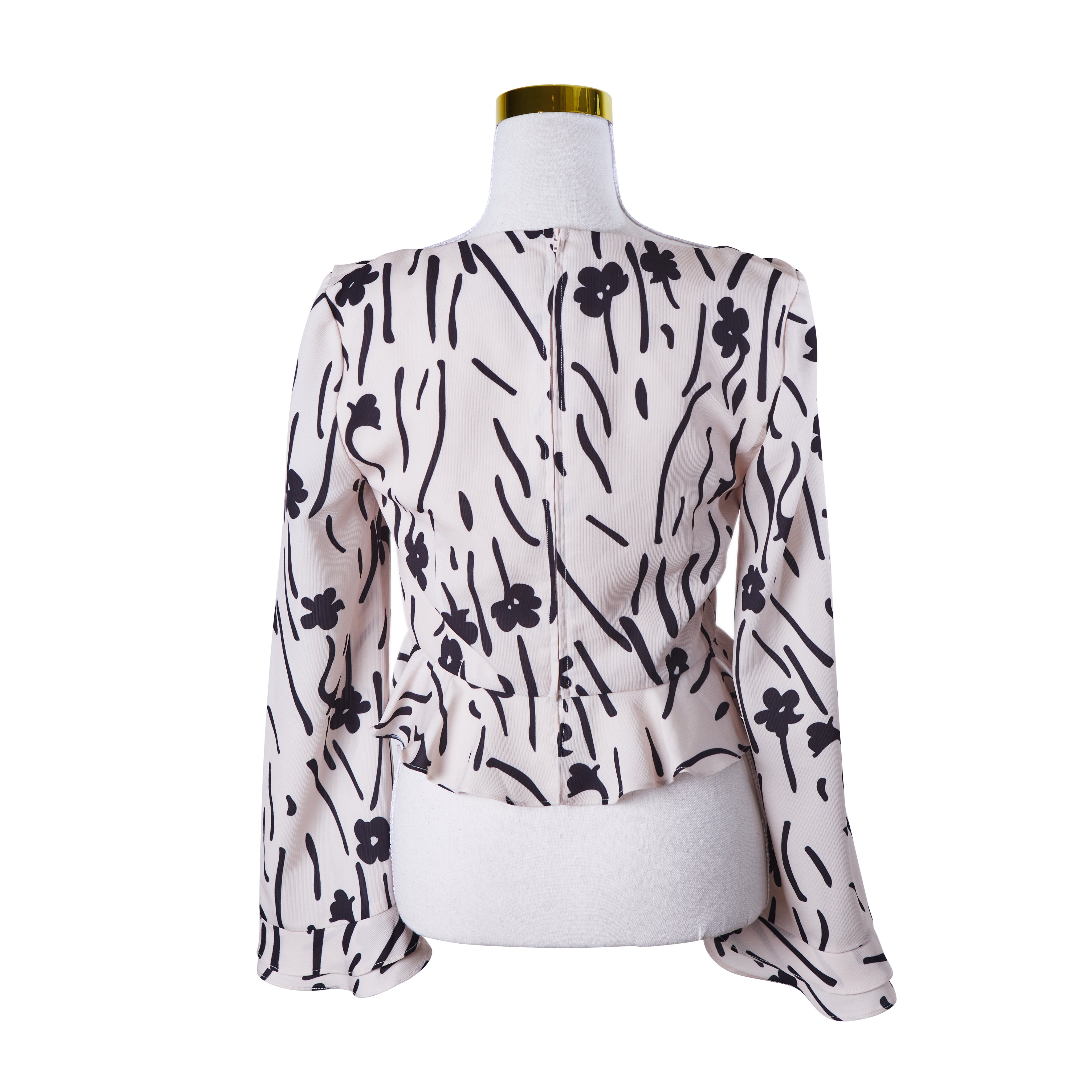 C\meo Collective LIght Pink and Black Print Pleated Peplum Blouse