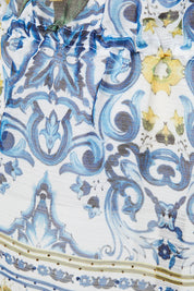 NSC Blue White and Yellow Sheer Peplum Blouse