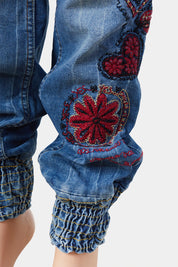 DESIGUAL Blue Denim Embroidered Low Rise Jeans