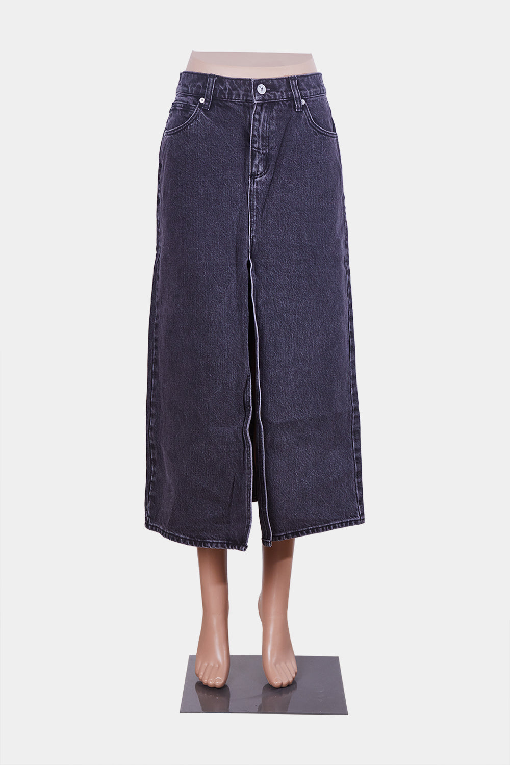Abrand Jeans Black Low Denim Maxi Skirt with Split