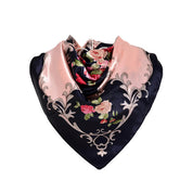 Anyyou Fashion Premium Satin Square Scarf – Navy Blue Pink Silk-Feel Neckwrap for Women
