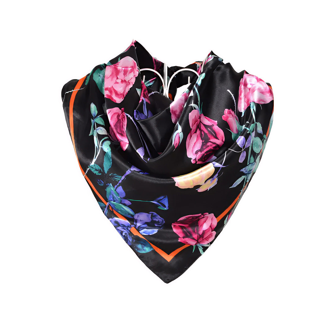 Anyyou Fashion Premium Satin Square Scarf – Black Pink Silk-Feel Neckwrap for Women