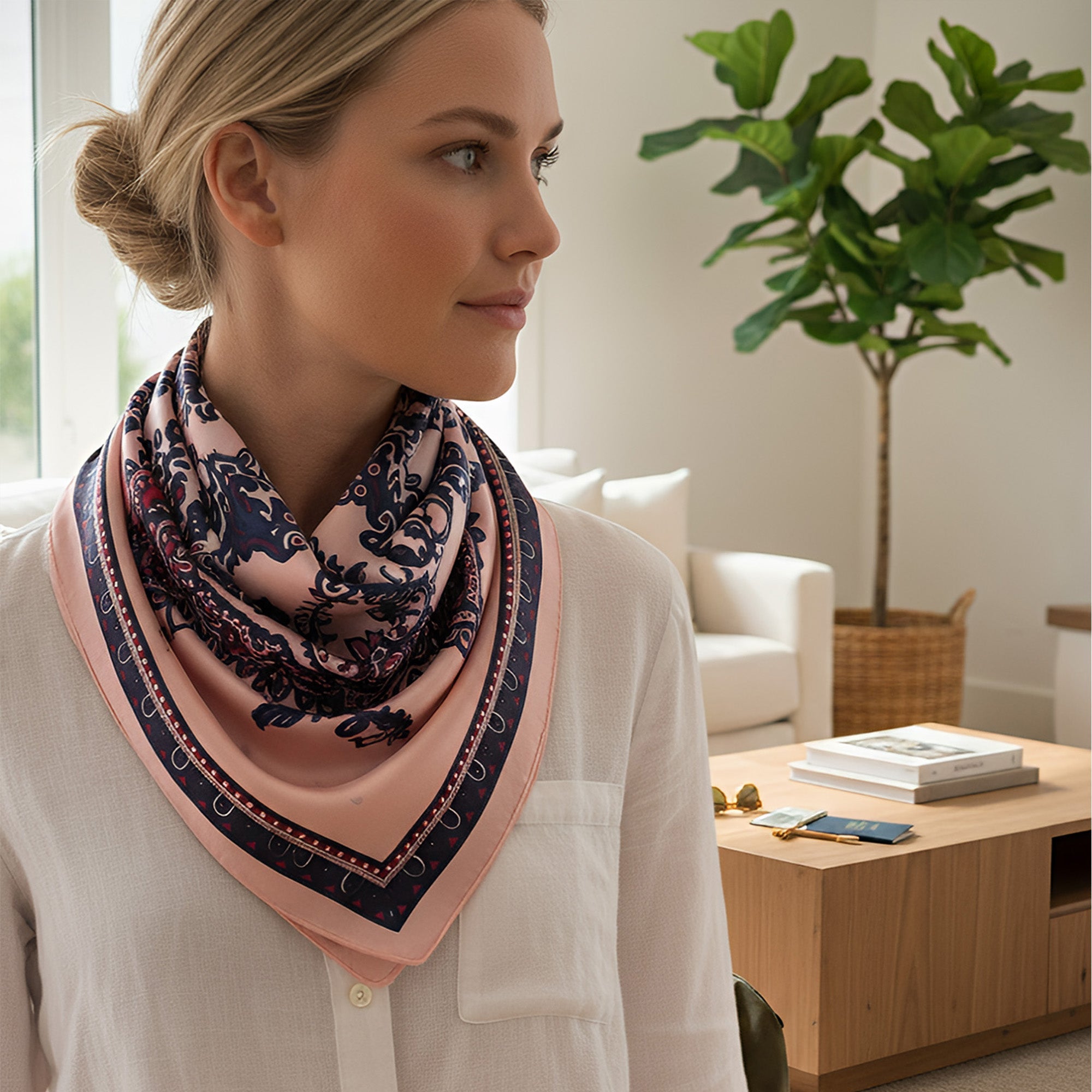 Anyyou Fashion Premium Satin Square Scarf – Khaki Silk-Feel Neckwrap for Women