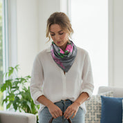 Anyyou Fashion Premium Satin Square Scarf – Grey Pink Satin Print Silk-Feel Neckwrap for Women