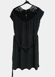 David Lawrence Black Silk and Lace Mini Dress Size 14