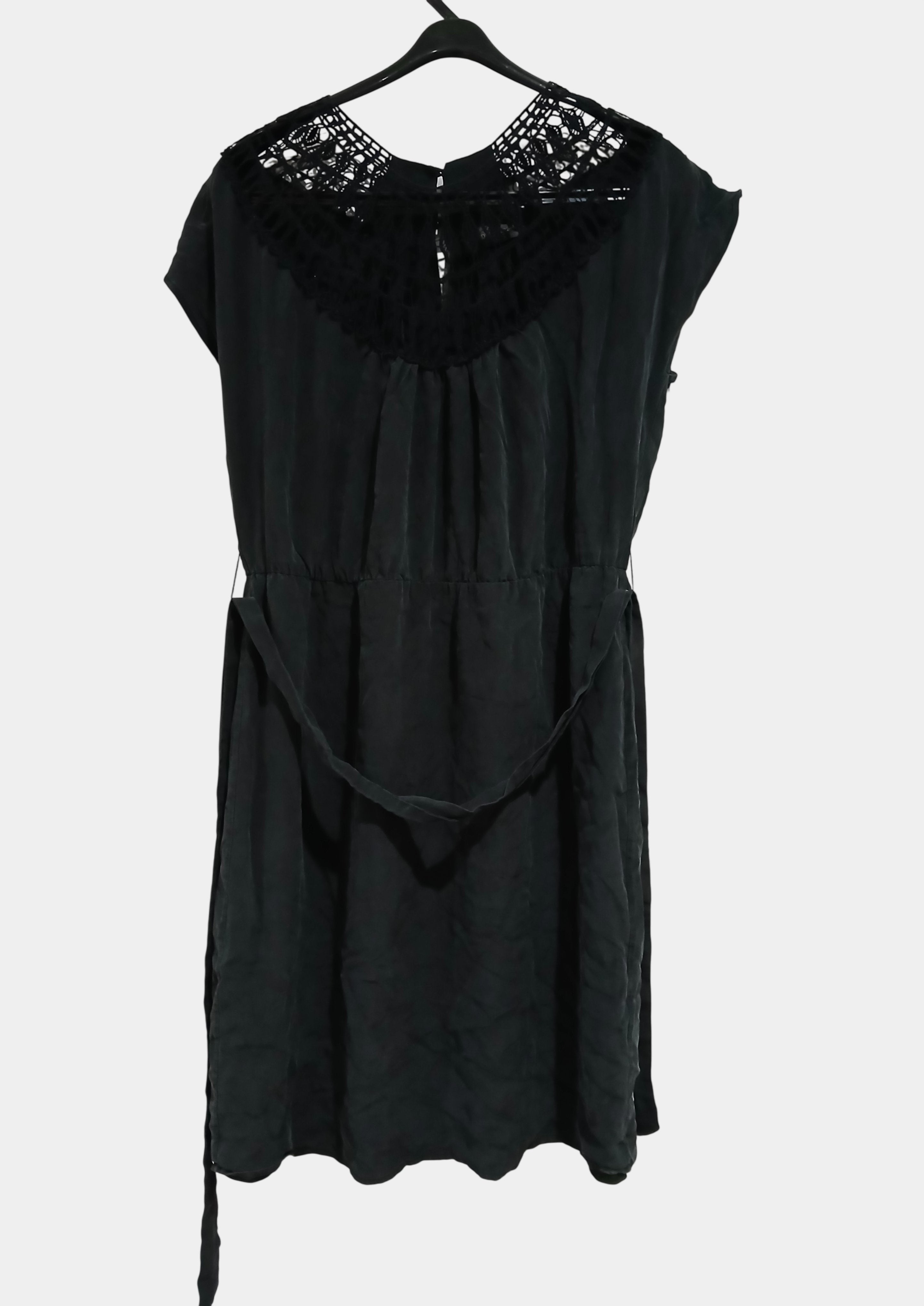 David Lawrence Black Silk and Lace Mini Dress Size 14