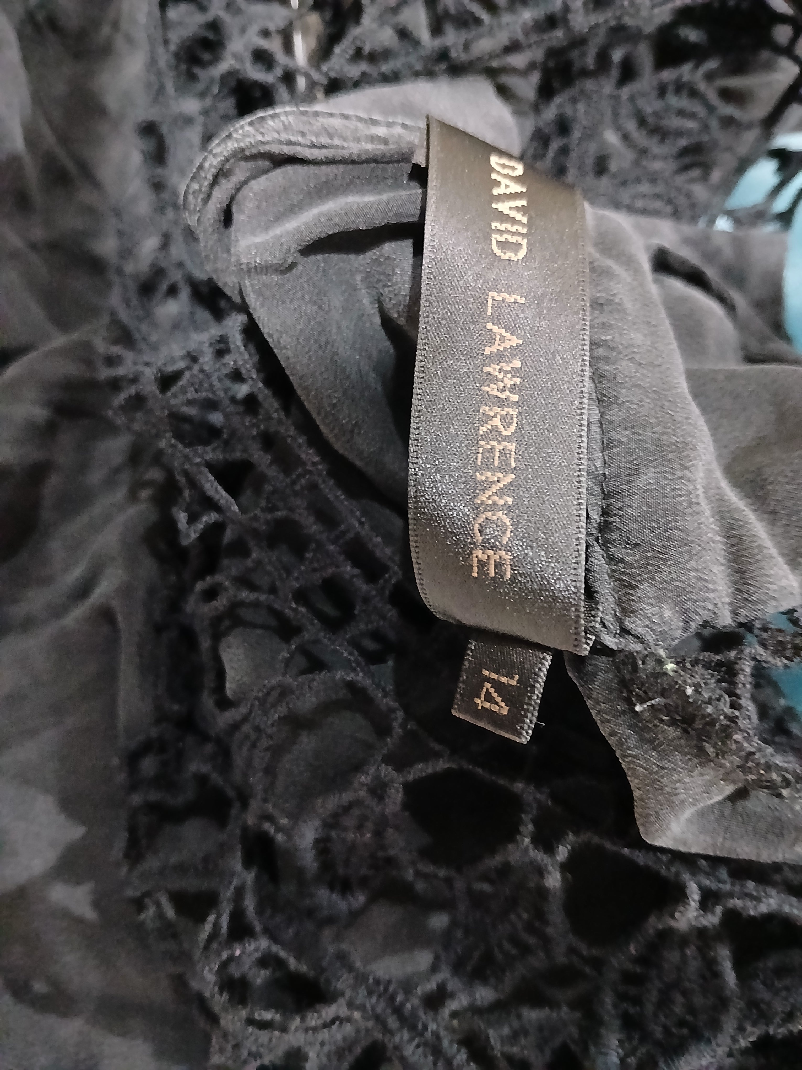 David Lawrence Black Silk and Lace Mini Dress Size 14