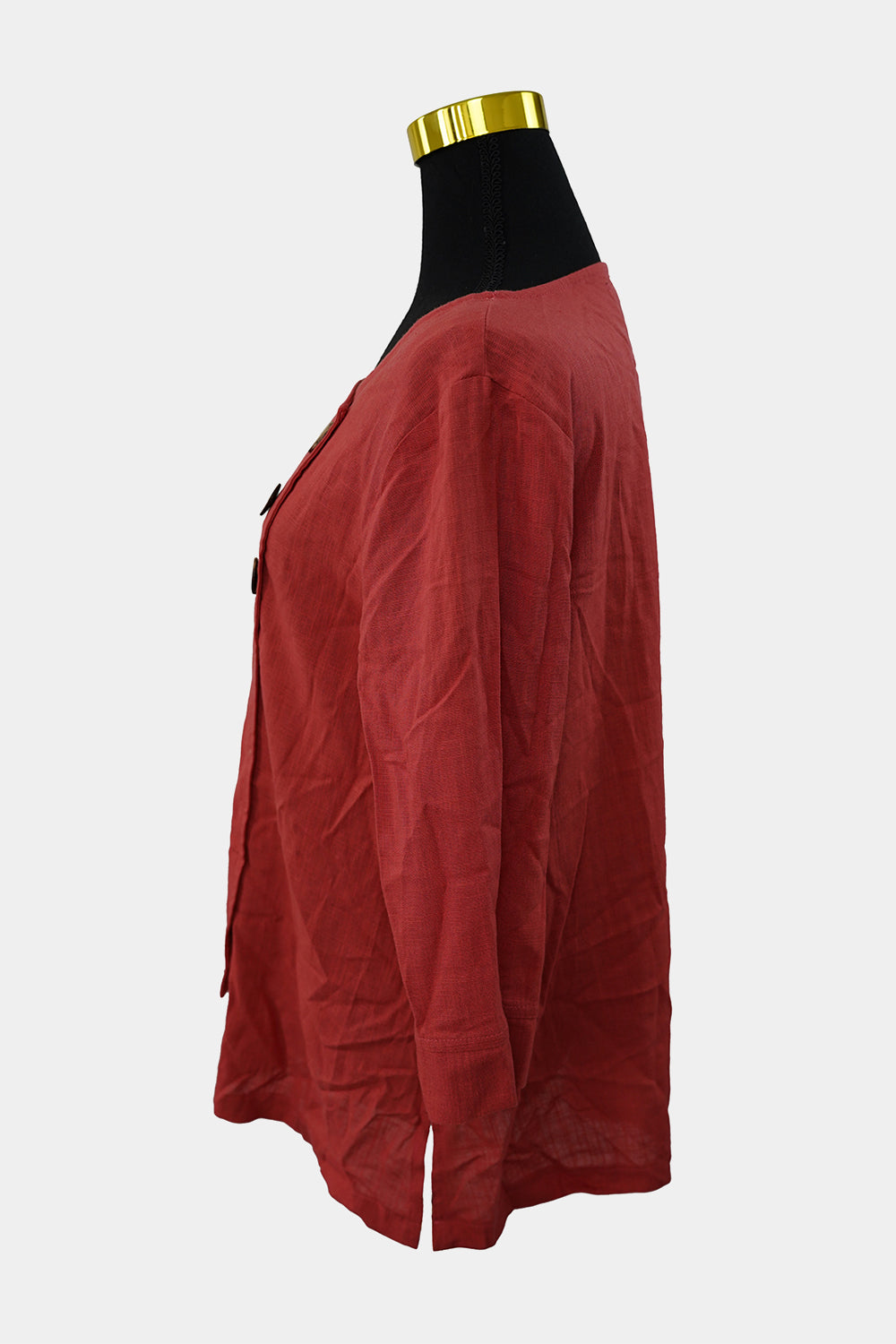 Caroline Morgan Dark Peach Assymetrical Linen Blend Blouse