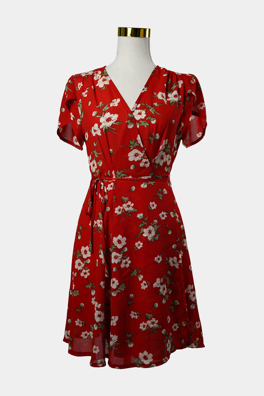 WHOIAM Red Floral Wrap Mini Dress