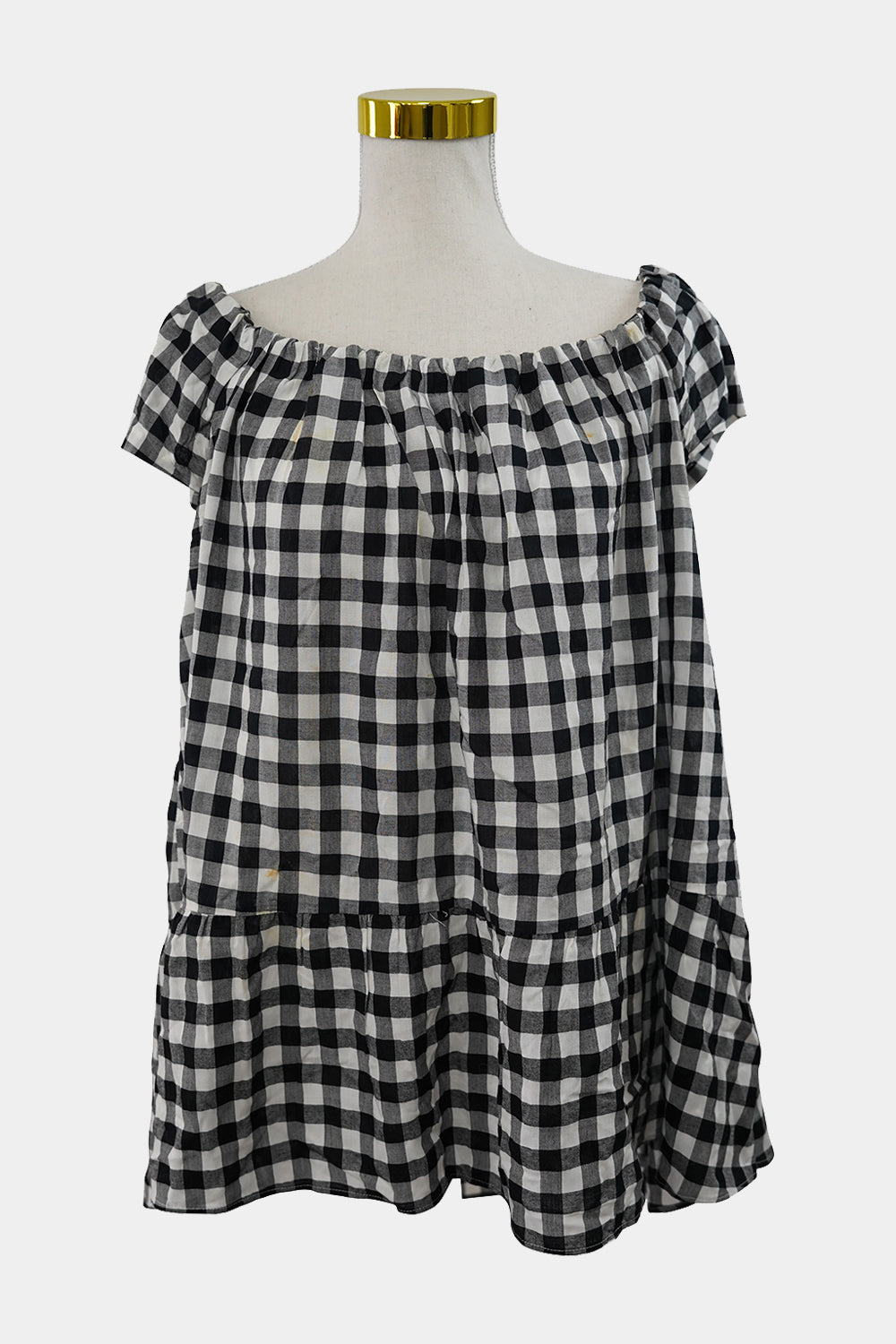 DECJUBA Black, White Gingham Peplum Top