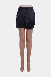 White Suede By Jacqui Demkiw Black Satin Shorts