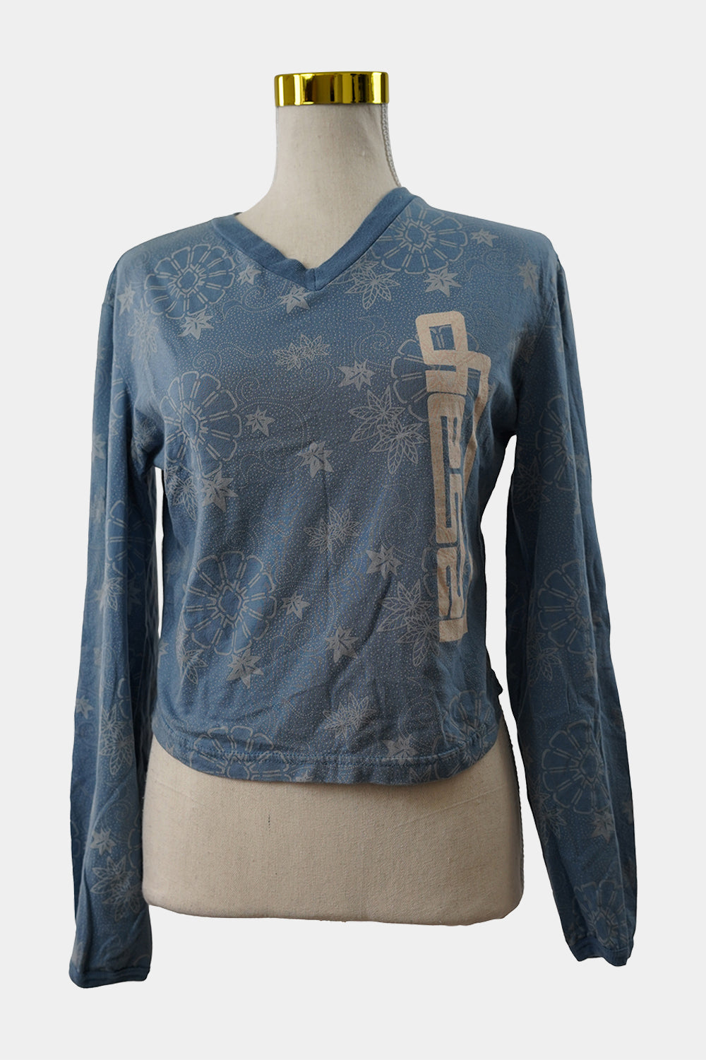 DIESEL Blue V Neck Long Sleeve Top
