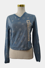 DIESEL Blue V Neck Long Sleeve Top