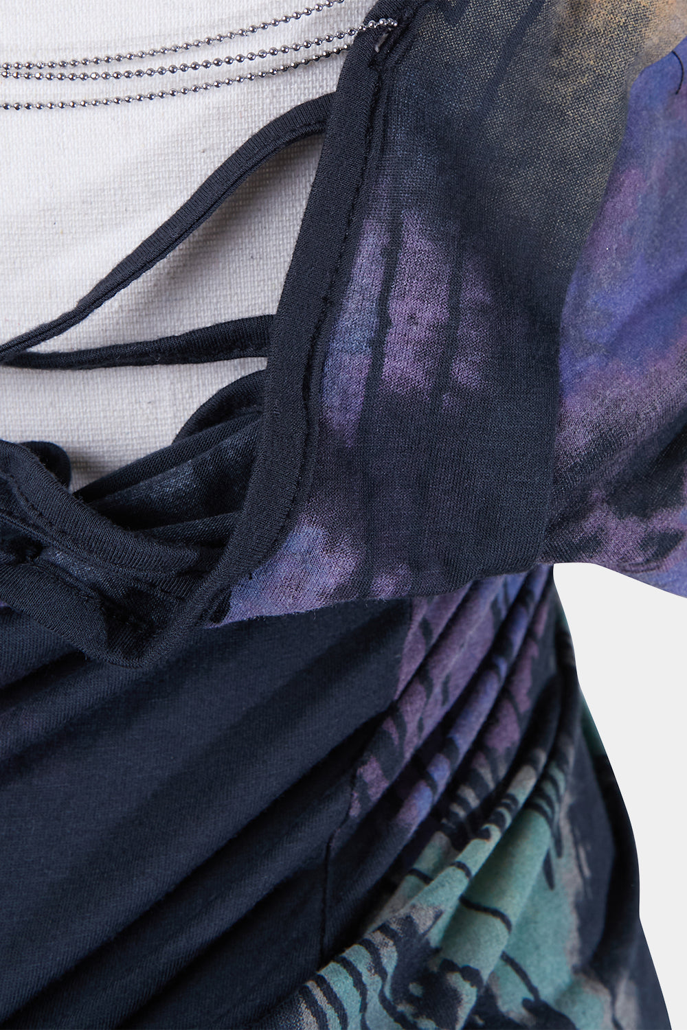 Status Moda Navy Print Ruche Tie Shirt Dress