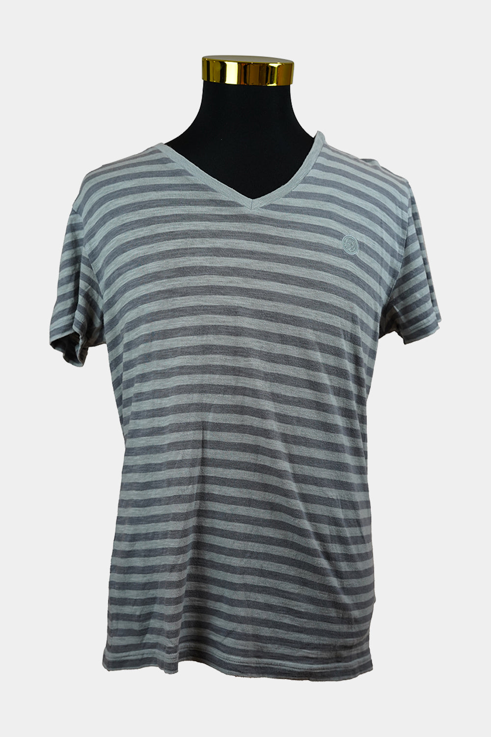 DIESEL Grey Striped V Neck Tee