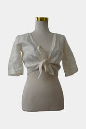 BACKSTAGE White Linen Cropped Tie Up Top