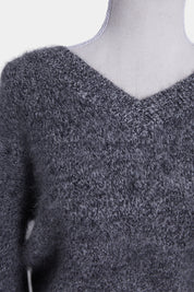 ECOLOGY Grey V Neck Fluffy Sweater