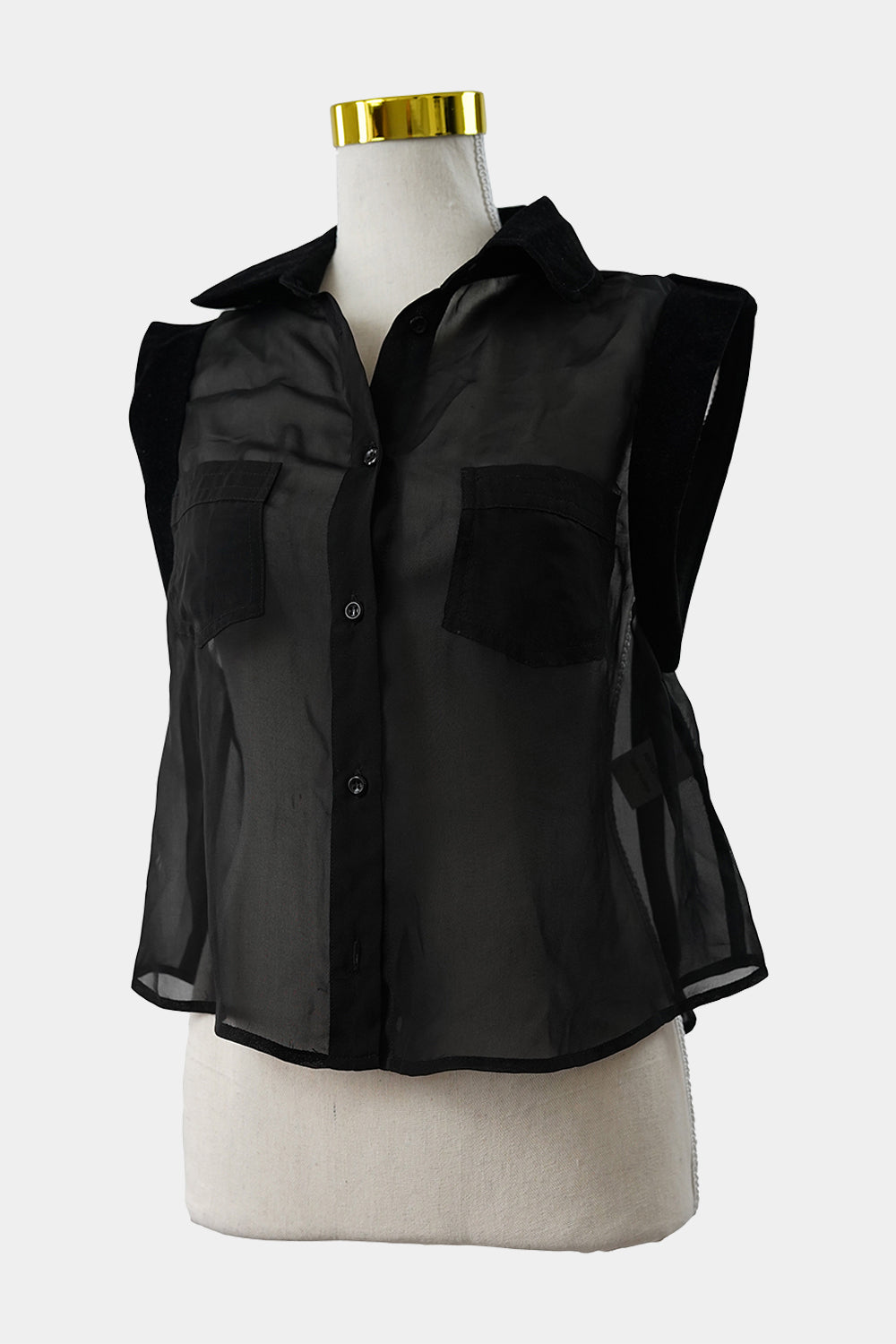 Milk And Honey Black Sheer Sleeveless Button Up Shirt