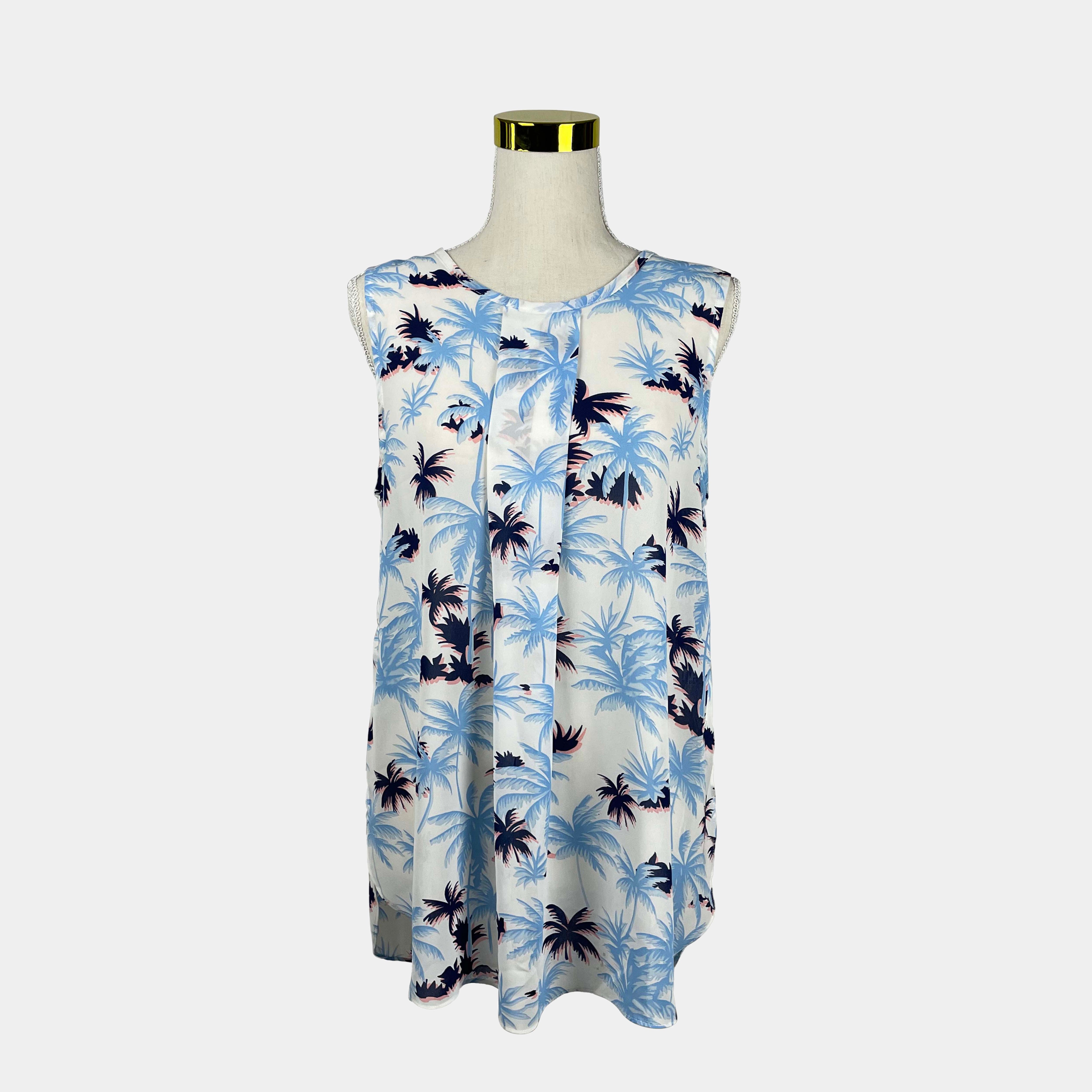 Caroline Morgan Blue, White Sheer Blouse