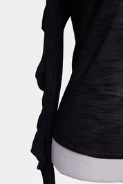 DECJUBA Black Sheer Gathered Sleeve Detail Long Sleeve Top