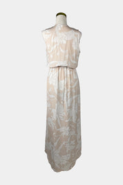 INTO White, Beige Tie Maxi Dress