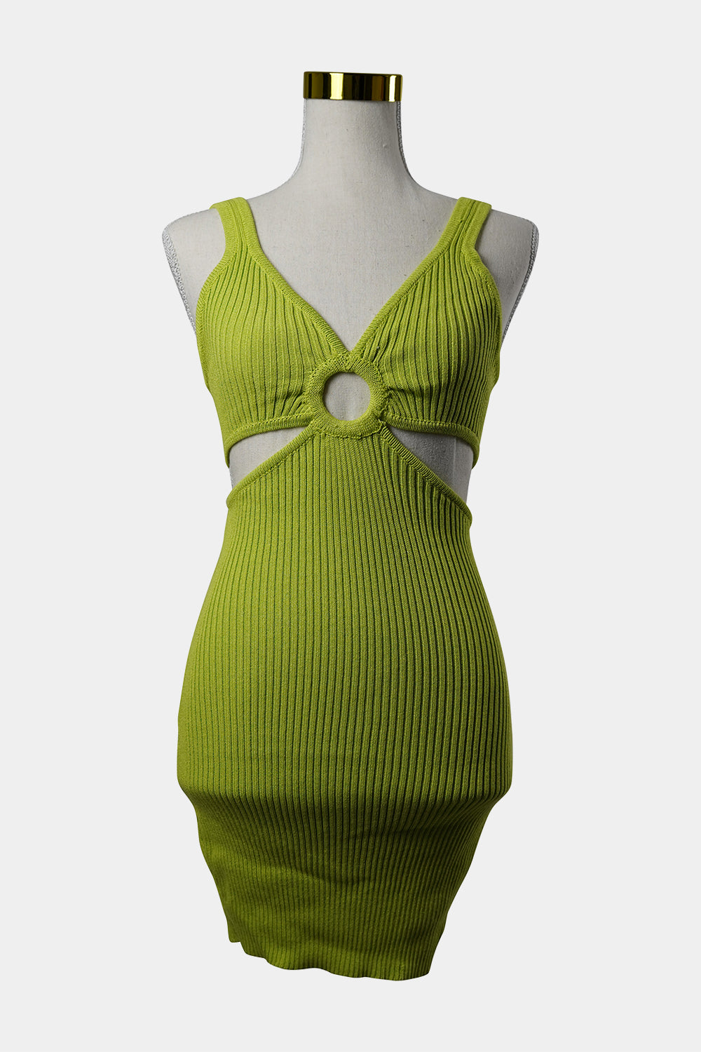 SUPRE Yellow Green Knitted Cut Out Mini Dress