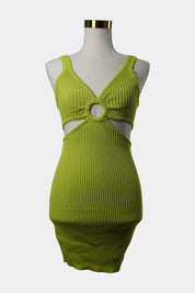 SUPRE Yellow Green Knitted Cut Out Mini Dress