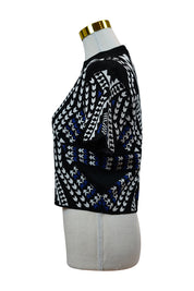 H&M Black, White, Blue Geometric Knit Tee