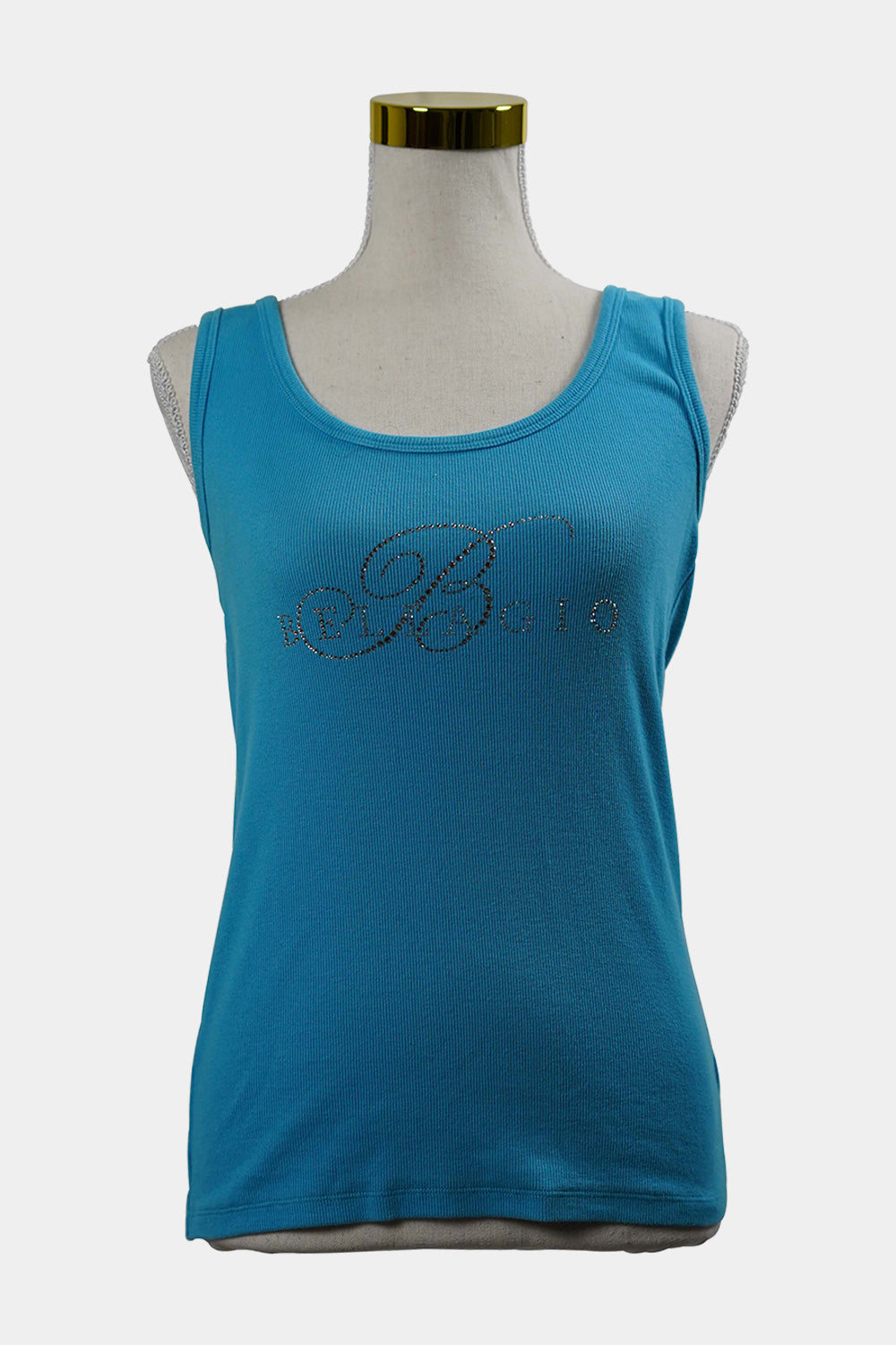 Christine Alexander Blue Ribbed Rhinestone Tank Top