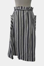LEONI White and Blue Stripe  Button-Up Midi Skirt