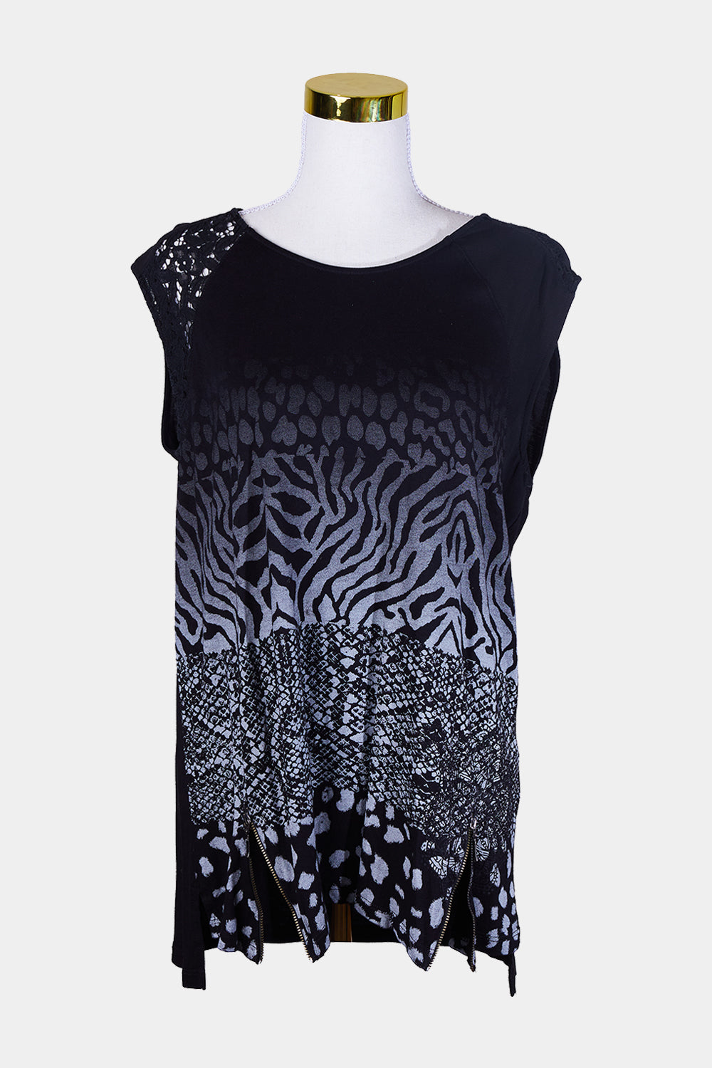 DESIGUAL Black, Grey Desigual Pattern Zip Detail Top