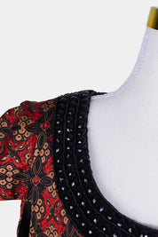 Moss And Spy Red, Pattern, Black Bead Trim Pattern Dress